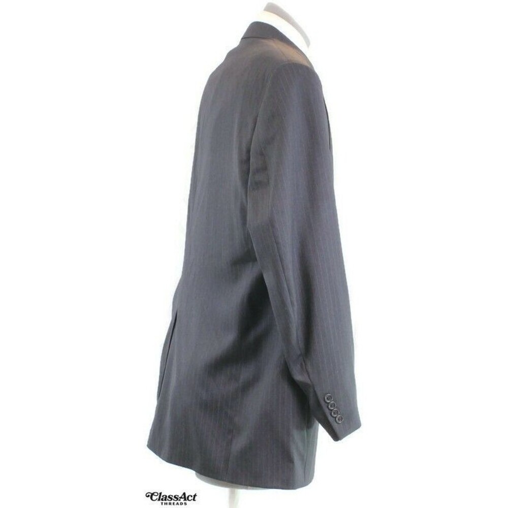 Society Brand Ltd 2 Piece Suit Mens Black Striped 2 Btn 46L Pleated Fronts 40" W - Picture 7 of 9